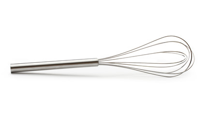 Steel whisk on the white background
