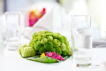 table decorated with flowers
