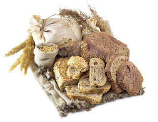 Different types of cut bread with herbs