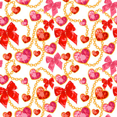 Shiny ruby heart pendants hanging seamless pattern © Yuzach