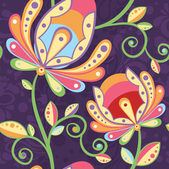 Fototapeta na wymiar Ethnic floral seamless pattern with hand-drawn flowers