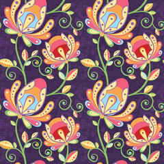 Ethnic floral seamless pattern with  hand-drawn flowers © Yuzach