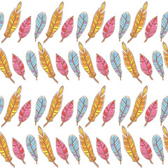 Colorful doodle feathers creative seamless pattern