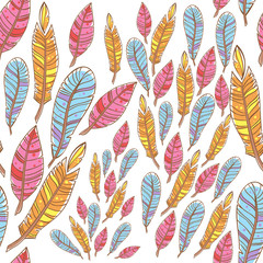 Colorful doodle feathers creative seamless pattern © Yuzach