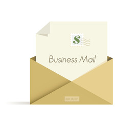 Business Mail letter with dollar sign postal stamp