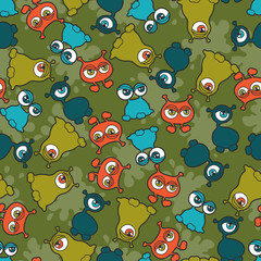 Naklejka premium Abstract seamless pattern with cute monsters.