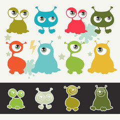 Collection of cute cartoon little monsters.