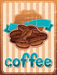 Affiche avec des grains de café dans un style rétro.