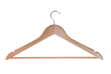 Wood hanger on the on a white background.