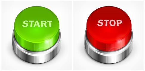 Button with words start and stop on white background, vector