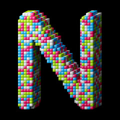 3d pixelated alphabet letter N