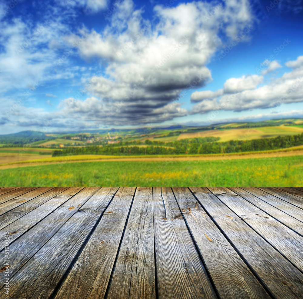 Wall mural empty table for your photo montage