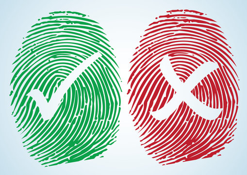 Right and Wrong - Tick and Cross on the thumbprint