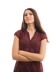 Happy Smiling Young Woman Posing With Arms Crossed