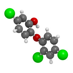 Triclosan antibacterial, molecular model.