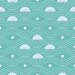 Fototapeta na wymiar Vector seamless pattern with shells and wavy lines