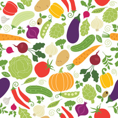 seamless pattern with illustrations of vegetables - obrazy, fototapety, plakaty