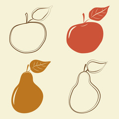 Apple and pears icons - vector illustration