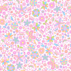 Fototapeta na wymiar Springtime Flower Princess Seamless Pattern