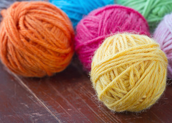 Closeup of colorful woolen yarn