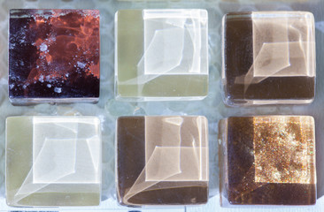 Six squares of glass used as a background
