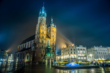 Fototapeta Poland, Krakow. Market Square at night. obraz