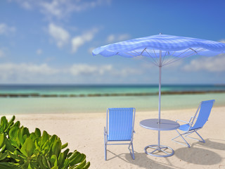 beach chairs and umbrella