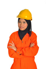 Muslim woman with personal protective equipment