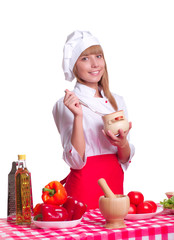 Attractive cook woman a over white background