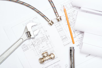plumbing and drawings, construction still life