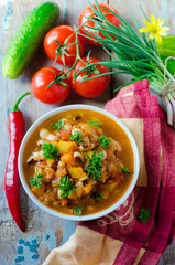 Tomato soup with beans and pumpkin