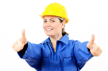 Smiling woman who wearing protective equipment