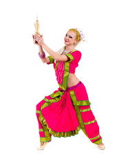 Fototapeta premium full length portrait of indian woman dancing