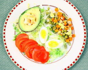 assiette ,avocat et crudités