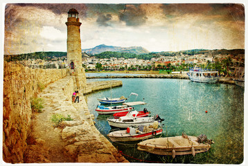 Plakat old greek ports - rethymno, crete, vintage picture