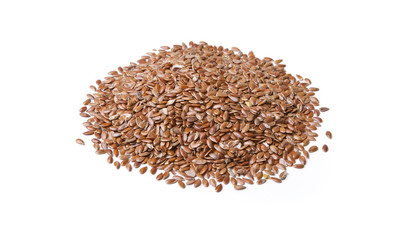 Golden flax seed isolated on white.