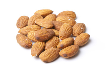 Isolated Almonds on White Background.