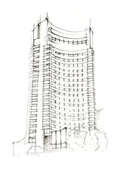 Hand Made Sketch Of A Modern Hotel