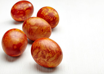 Easter eggs colored with onion peel