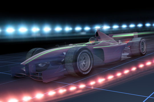 Formula 1 Concept Car On Track At Night 3D