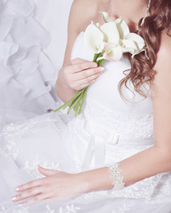 White wedding dress detail in the shop