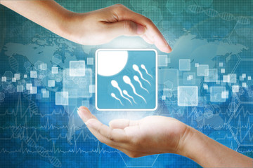 medical icon, Sperm and egg symbol in hand