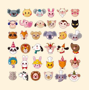 set of animal face icons