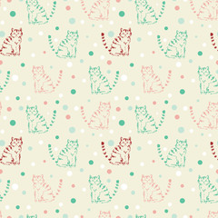 Cute funny seamless pattern with cats