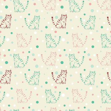 Fototapeta Cute funny seamless pattern with cats
