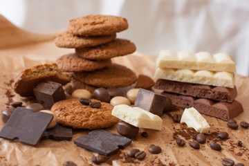 sweets chocolate, coffee, cookies