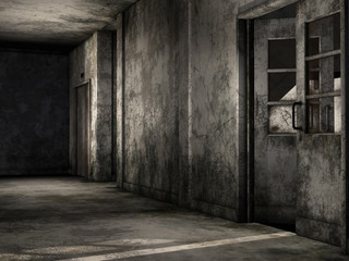 Brudny korytarz w opuszczonym budynku - obrazy, fototapety, plakaty