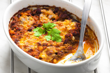 baked Mexican mixture with mozzarella