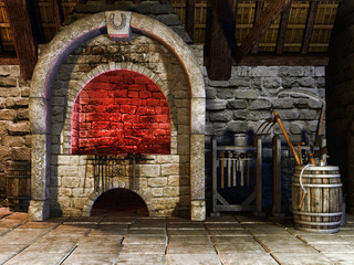 Średniowieczny piec kowala z narzędziami © Obsidian Fantasy