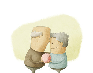 elderly couple holding a piggy bank